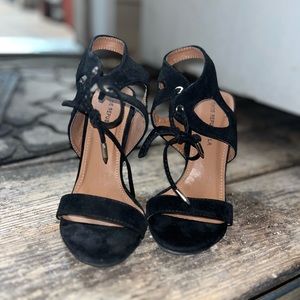 Black ankle tie heels, women’s size 6